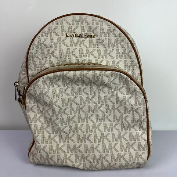 Michael Kors Logo Backpack Travel Book Bag Leather Cream 35S7GAYB3B PS-1802 T18 - Picture 1 of 16